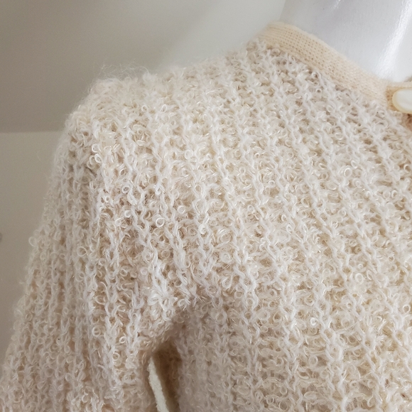 50s 60s Vintage Cream White Knit Cardigan Sweater - Picture 5 of 7